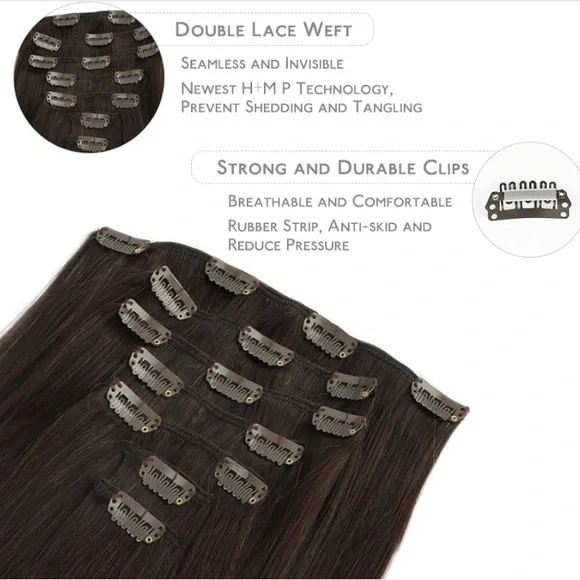 Double Weft Clip in Remy Human Hair Extensions Color #2/6/18 14 Inch 120g 7pcs - Picture 10 of 13